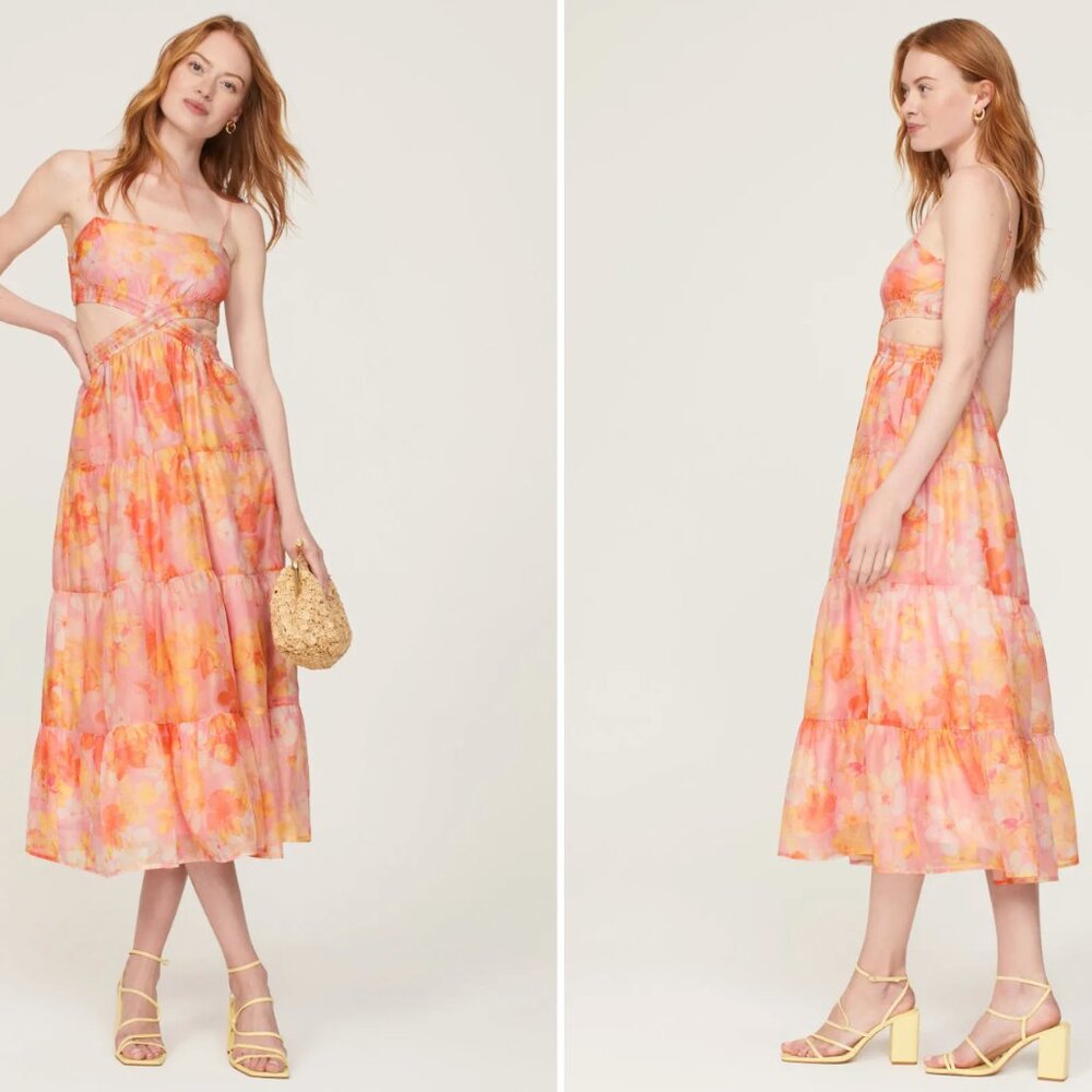 Louna Orange Floral Dress (Size Large)